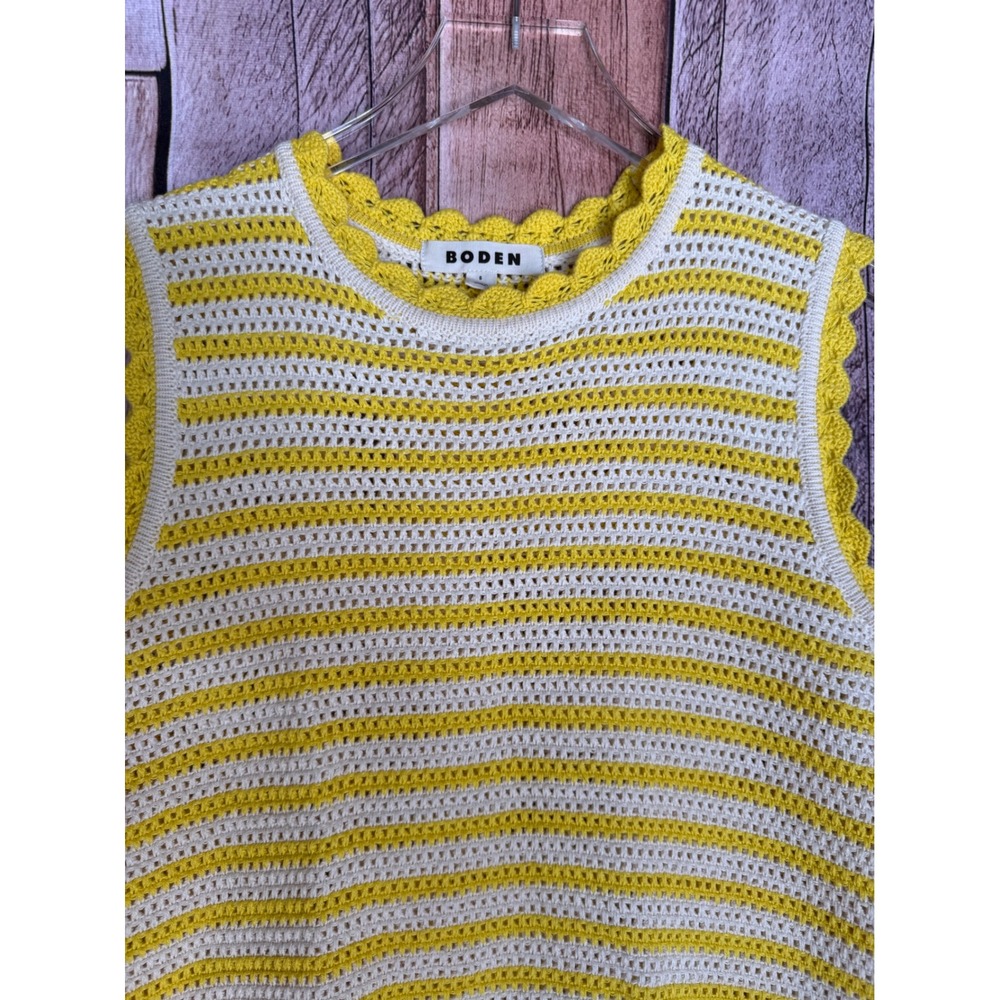 Boden Crochet Open Knit Sweater Tank Scallop Yellow White Summer Resort Small - Picture 3 of 8